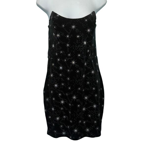 Superdown Black Silver Atomic Star Velvet Metallic Strapless Dress Sz M NEW Tags - Picture 2 of 10